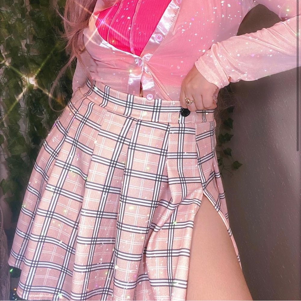 Plaid Pink Schoolgirl Skirt with Slit